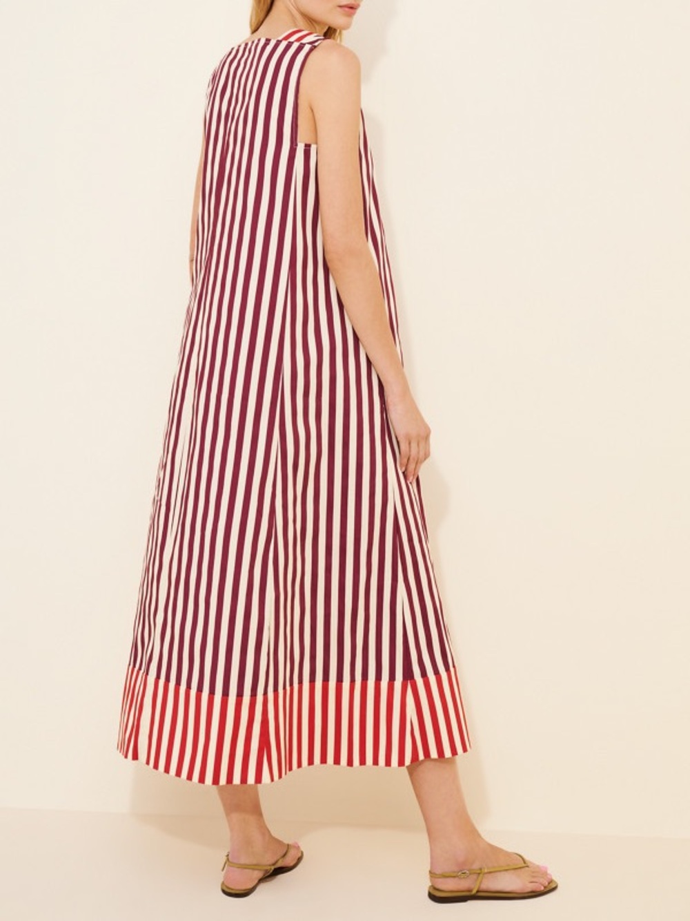 SIMONMILLER Mar Poplin Midi Dress Bordeaux Stripe XL - Picture 4 of 12